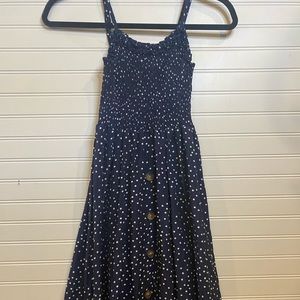 Navy polka-dotted dress